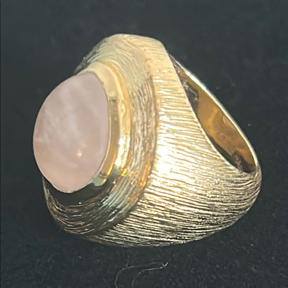 Cole Haan Rose Quartz Brushed Gold Tone Artisanal Statement Ring - Picture 4 of 9